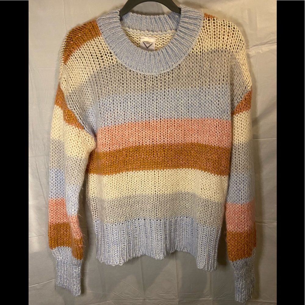 Striped Spring Pastel Gray Pink Beige Sweater